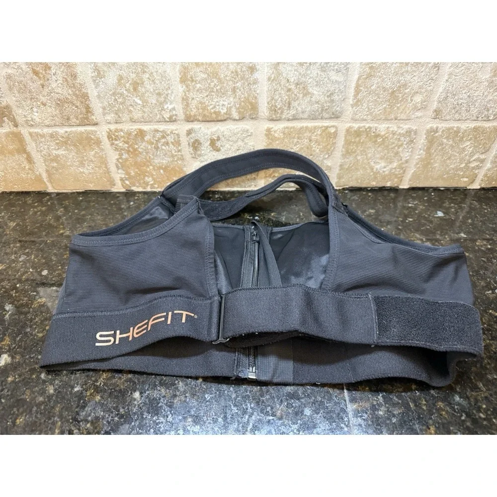 Shefit Flex Sports Bra Womens 2Luxe Black Zip Front High Impact Gym Wash Bag
